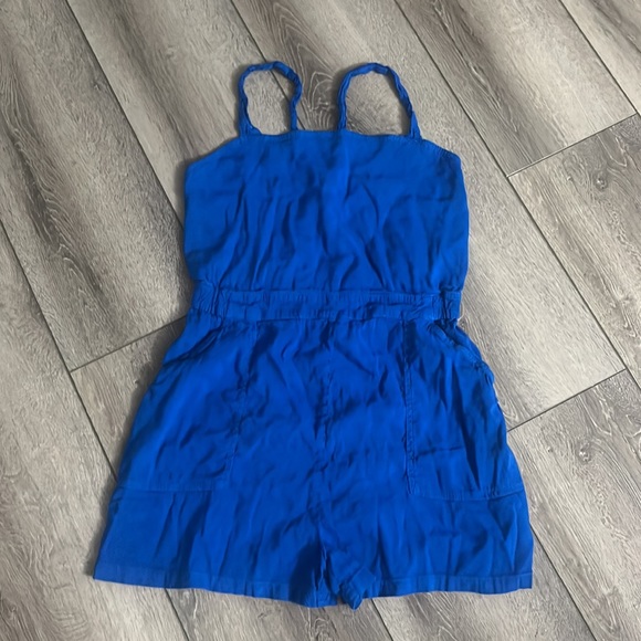 Zara blue linen blend romper short jumpsuit size XL - Picture 2 of 6